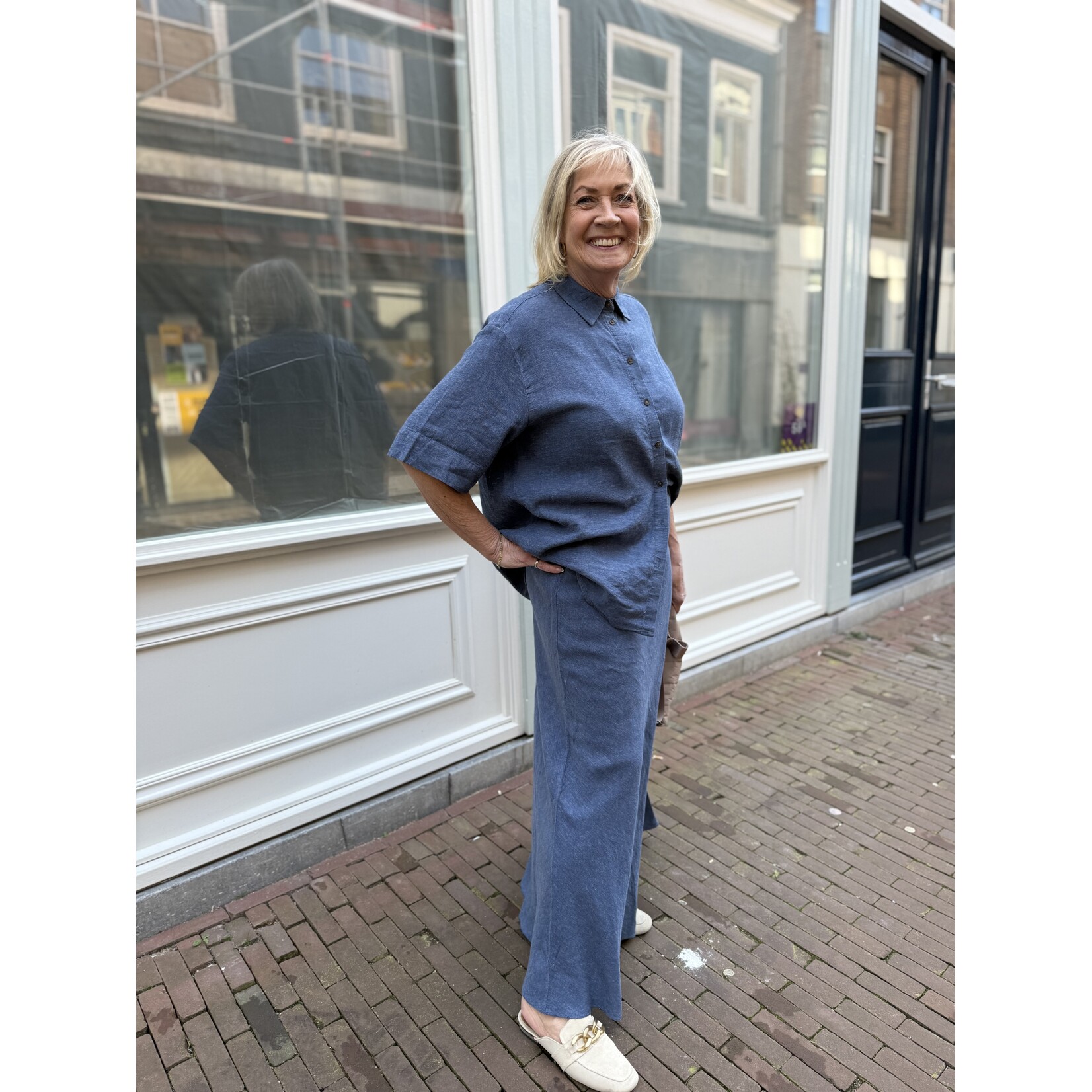 Moss Copenhagen Viana Ginia 3/4 blouse blauw