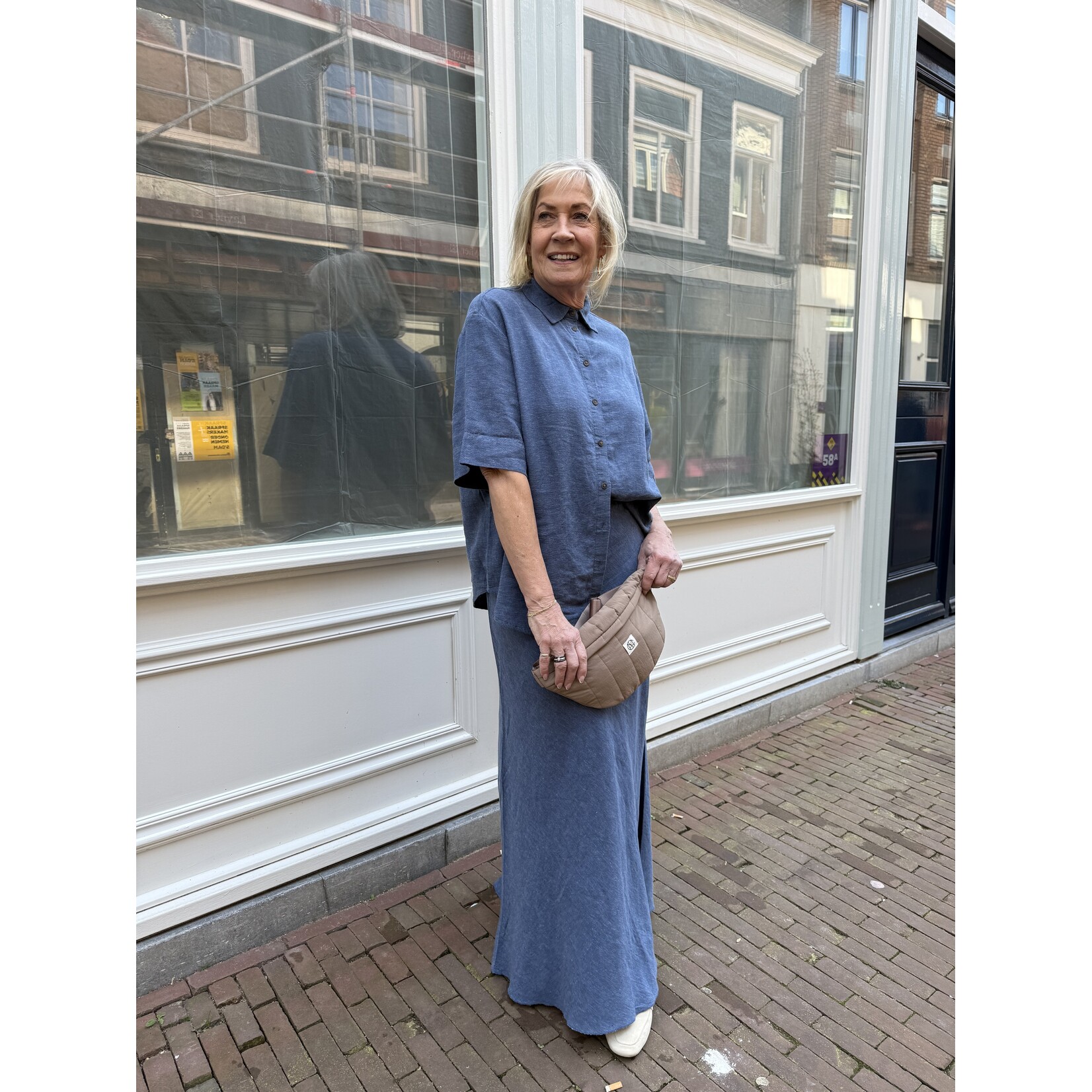 Moss Copenhagen Viana Ginia 3/4 blouse blauw