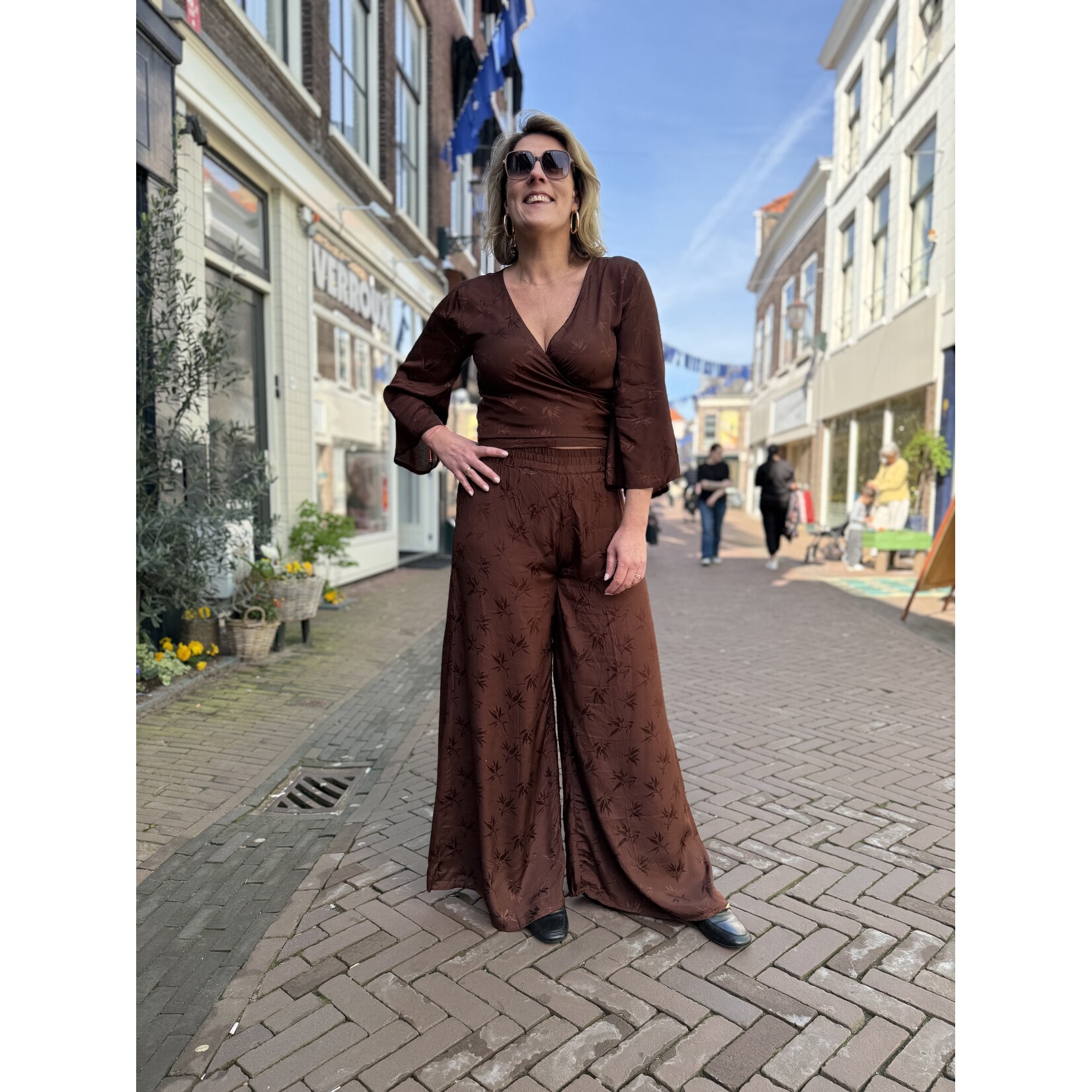 Berawa Luxe Berawa Luxe Wrap Top bruin jacquard