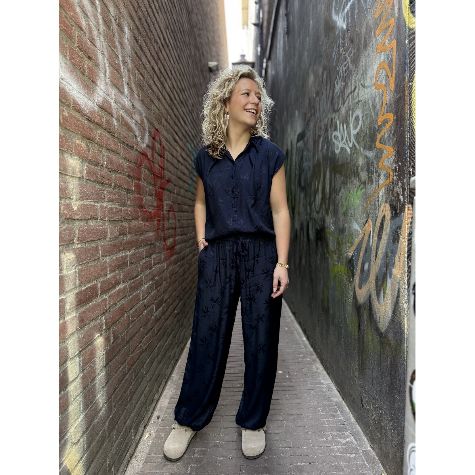 Berawa Luxe Berawa Luxe Halina blouse navy jacquard