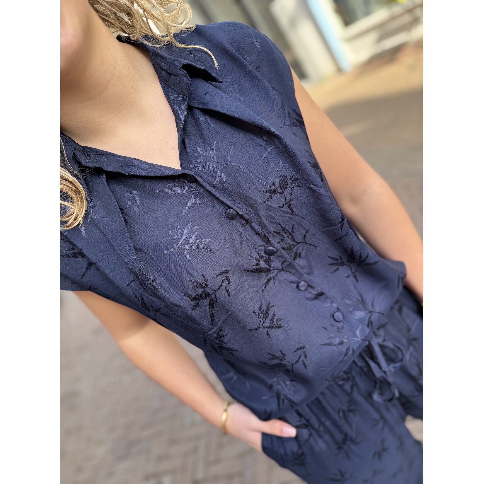 Berawa Luxe Berawa Luxe Halina blouse navy jacquard