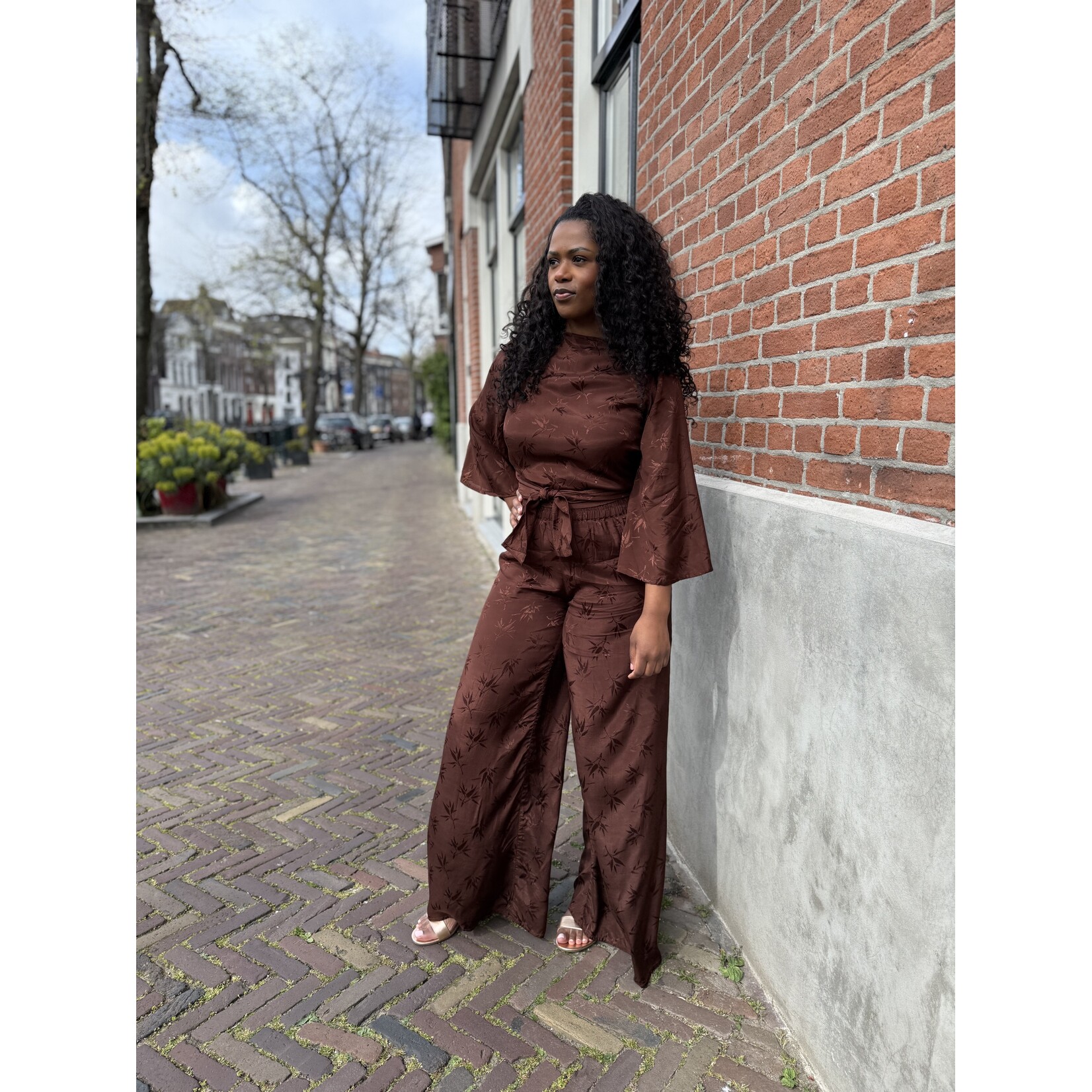 Berawa Luxe Berawa Luxe Wrap Top bruin jacquard