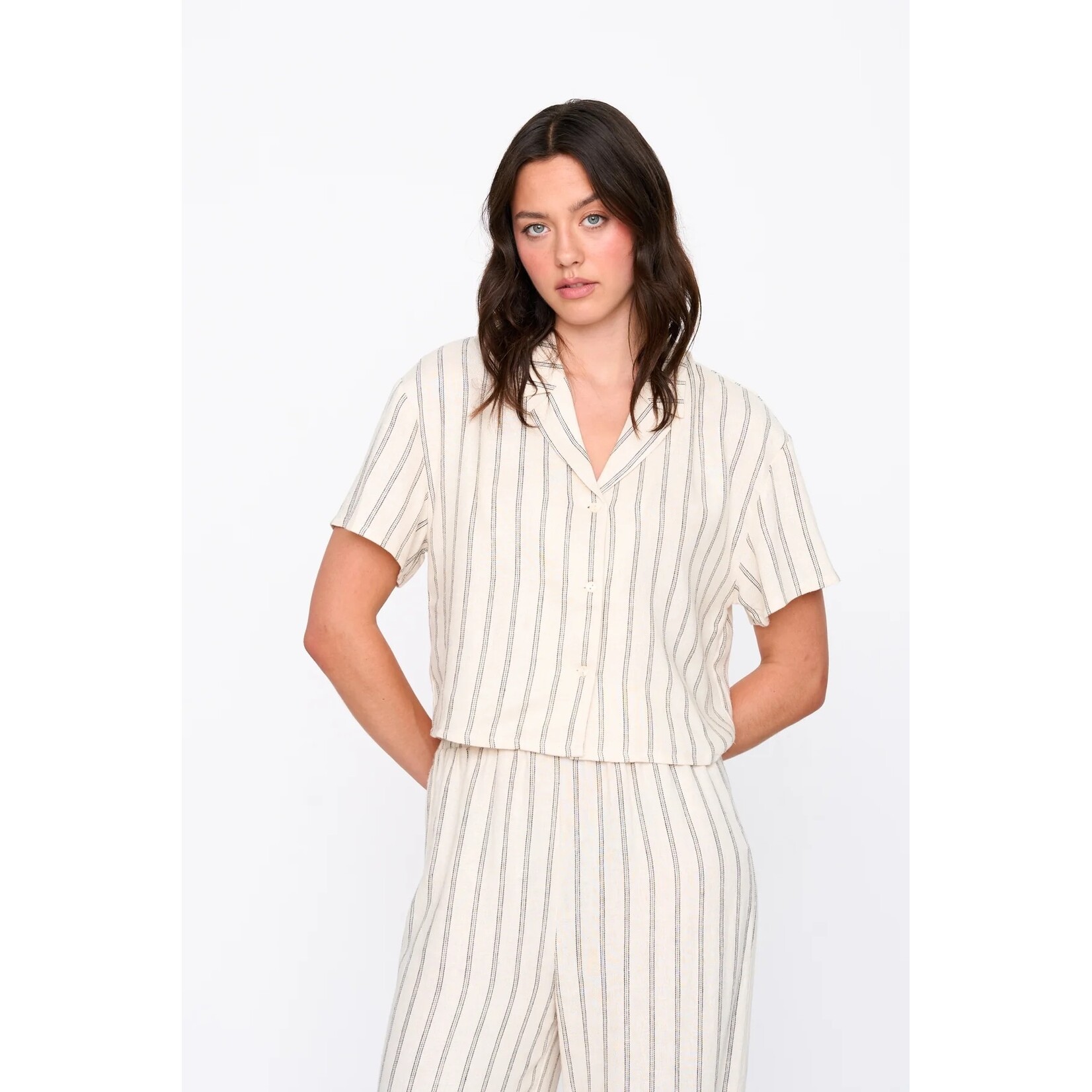24Colours 24Colours streep blouse Manon beige