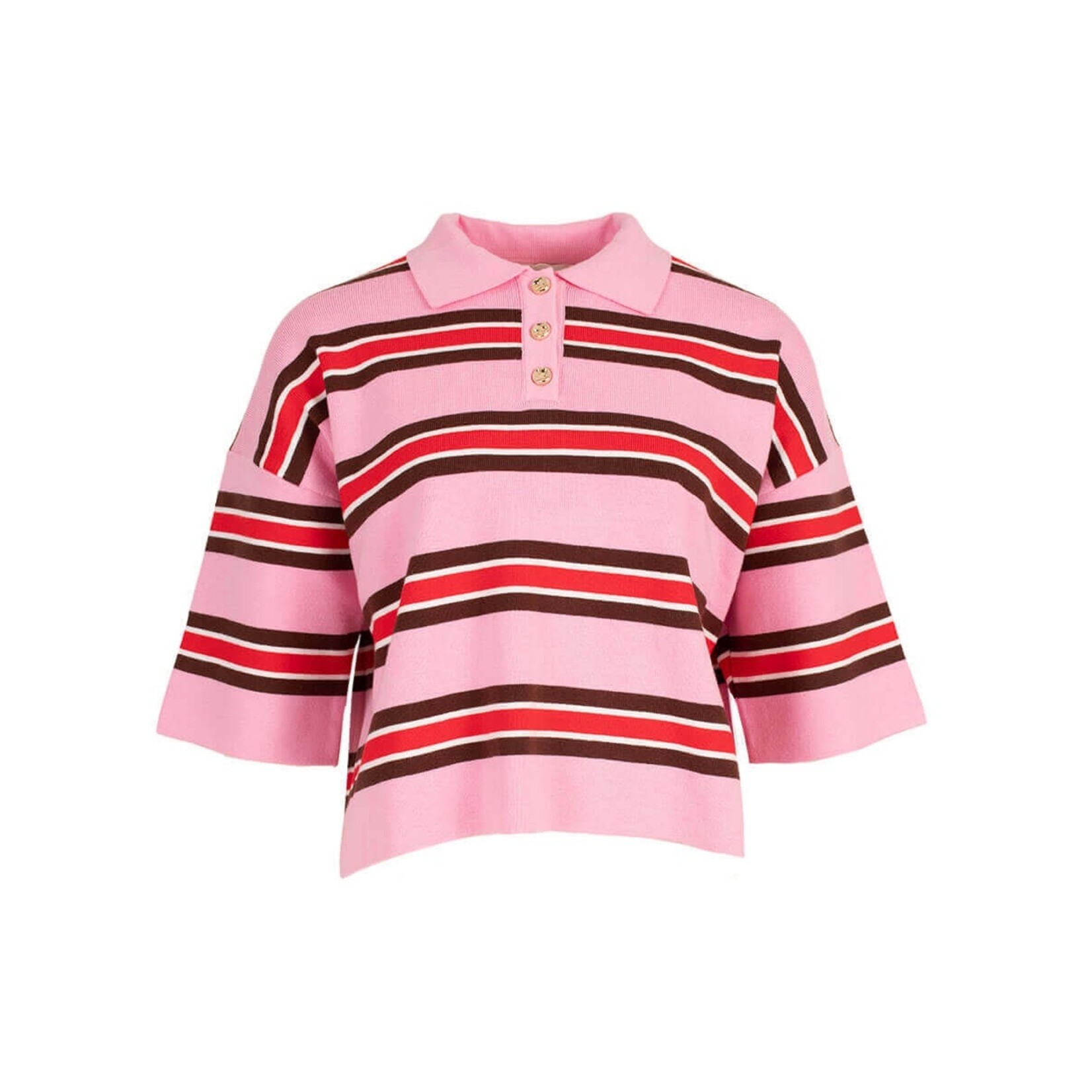 Polo sweater Robin roze streep