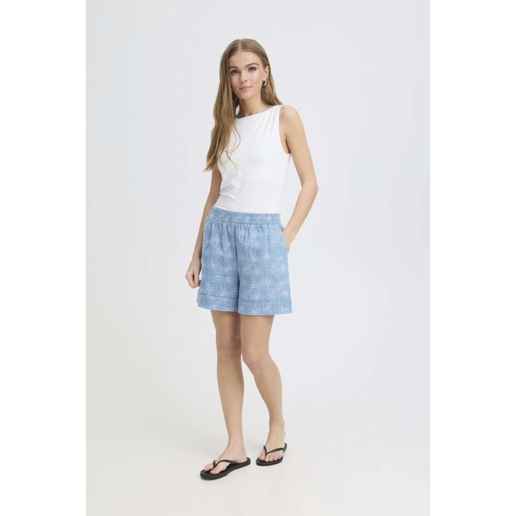 ICHI Ihodette short denim blauw
