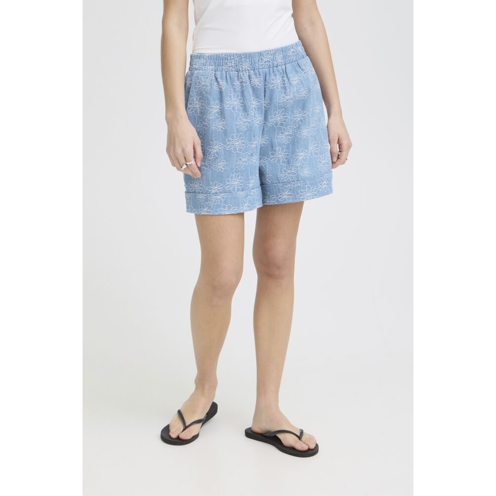 ICHI Ihodette short denim blauw