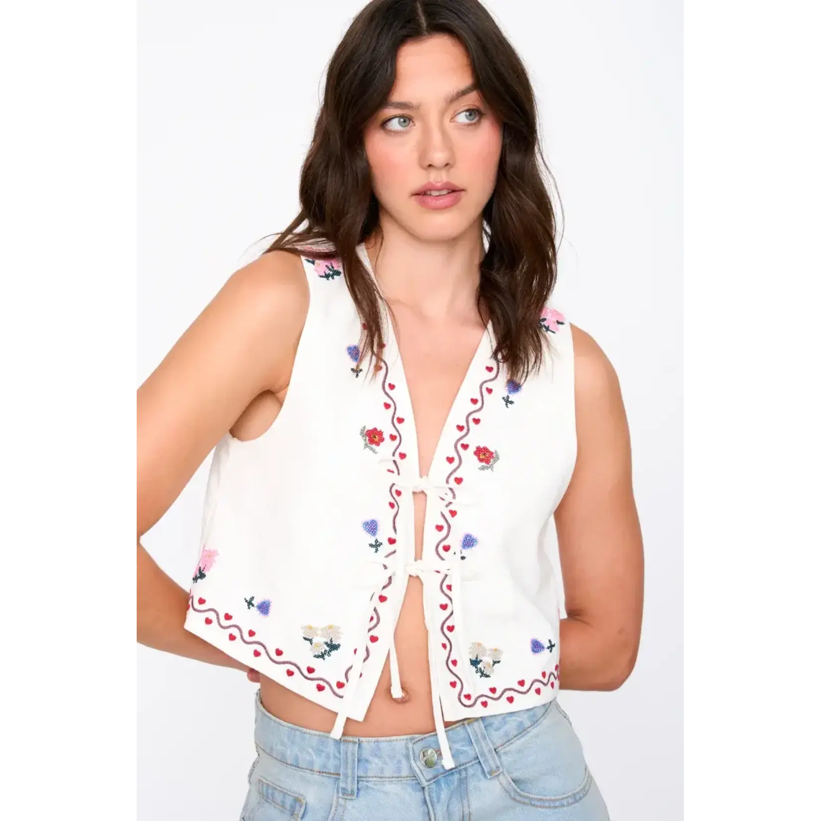 24Colours 24Colours gilet flower wit