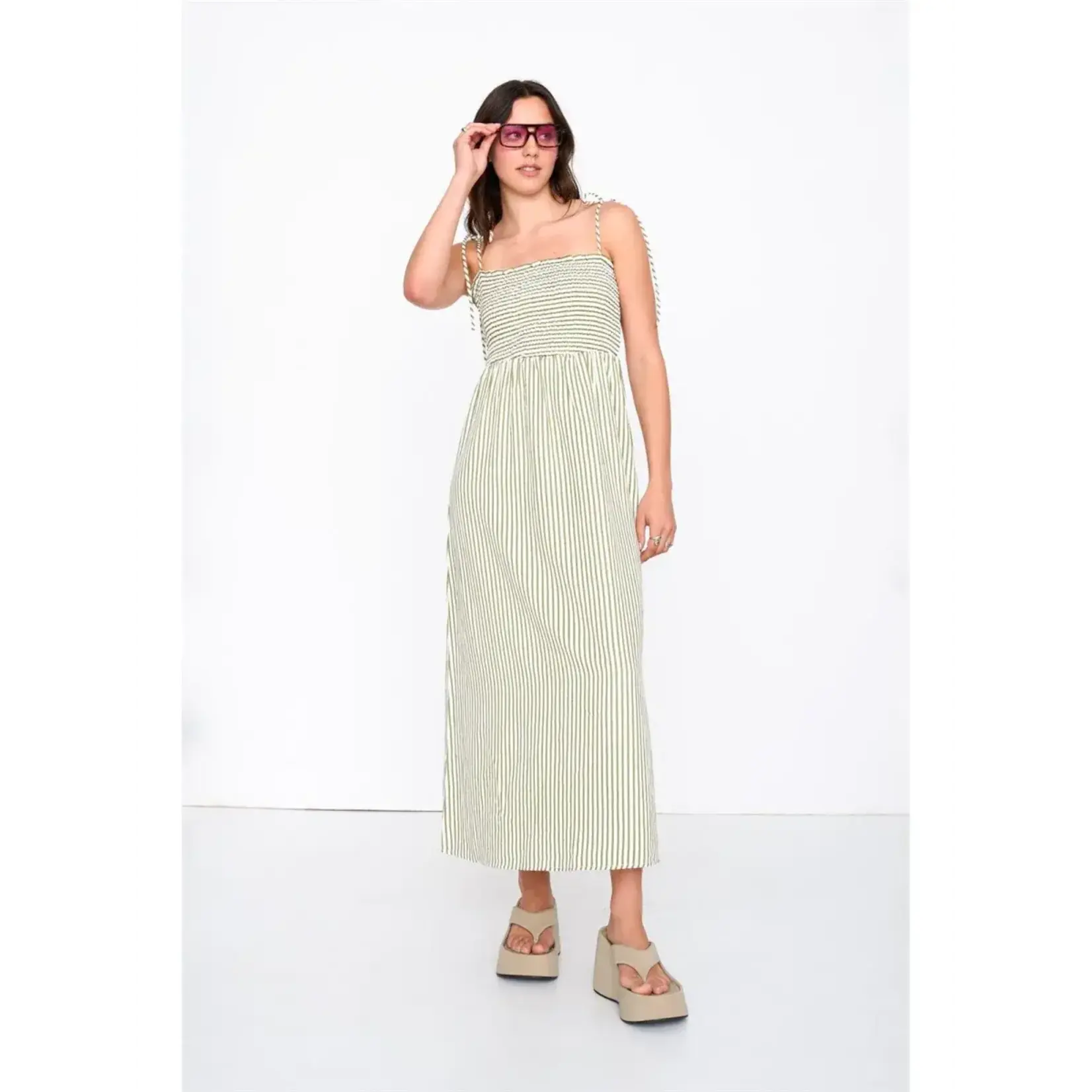 24Colours 24Colours jurk Demi streep groen