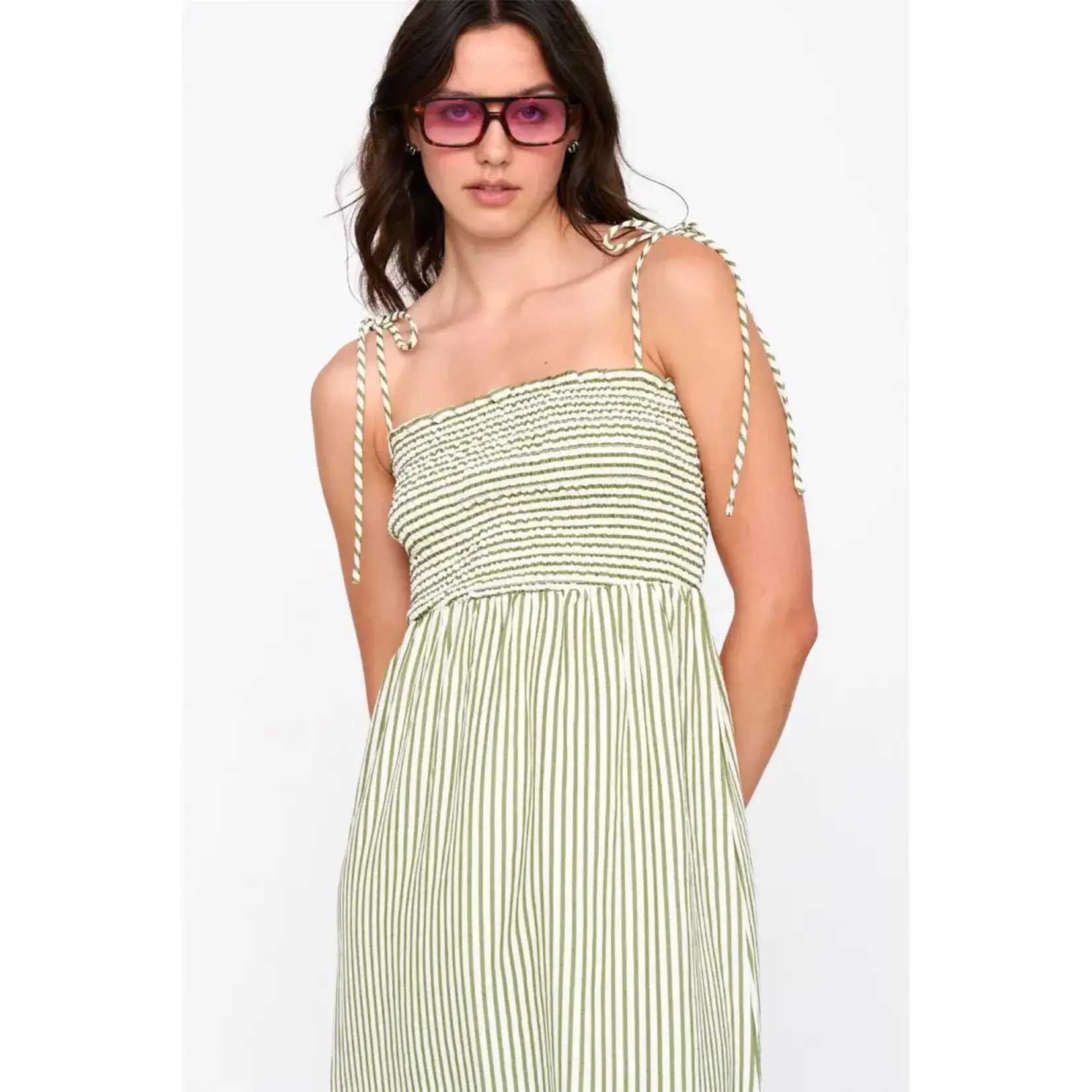 24Colours 24Colours jurk Demi streep groen