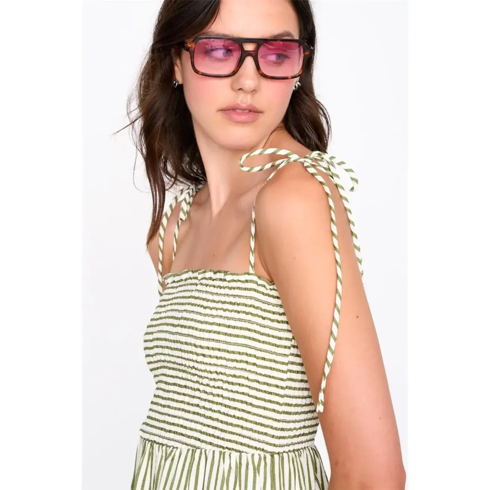 24Colours 24Colours jurk Demi streep groen