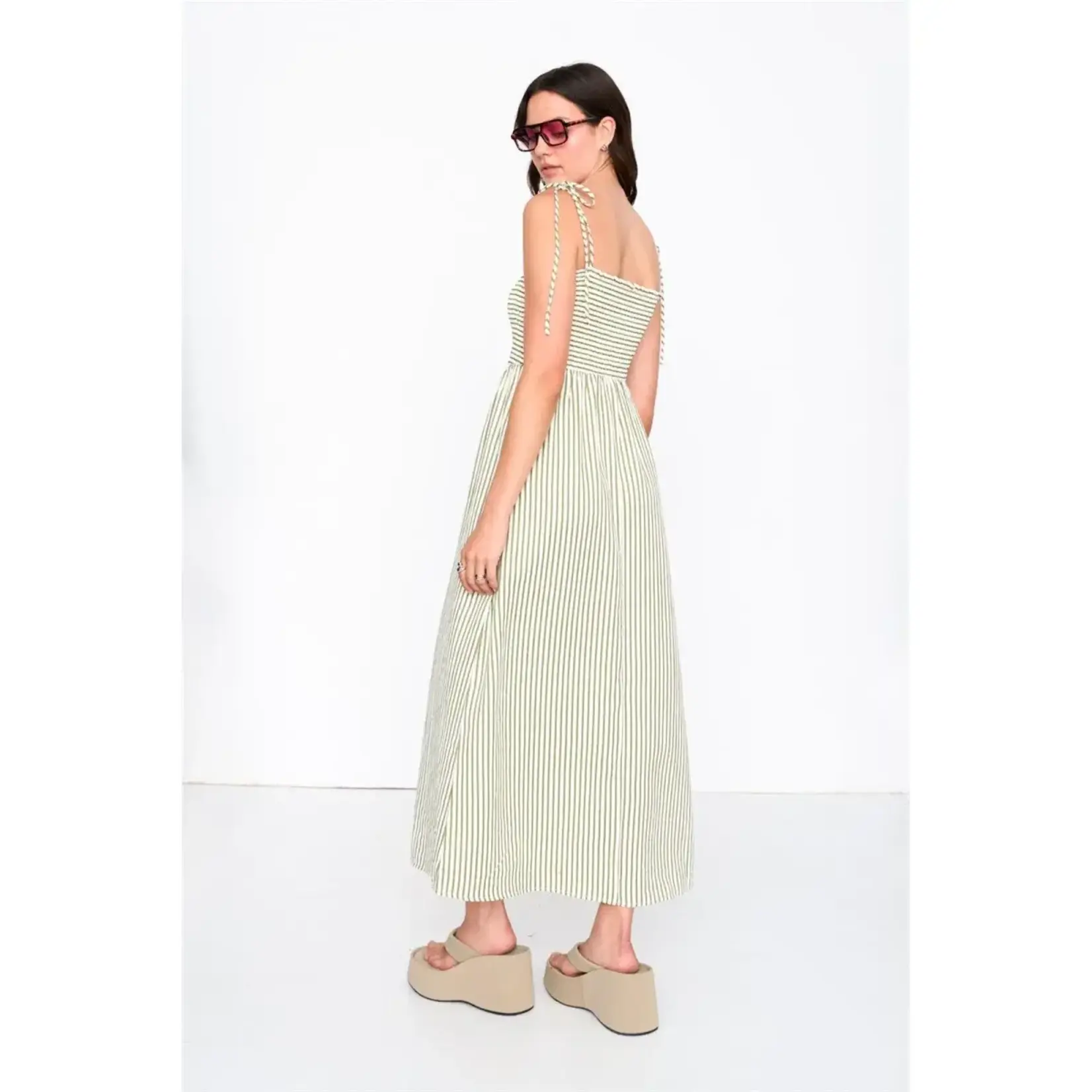 24Colours 24Colours jurk Demi streep groen