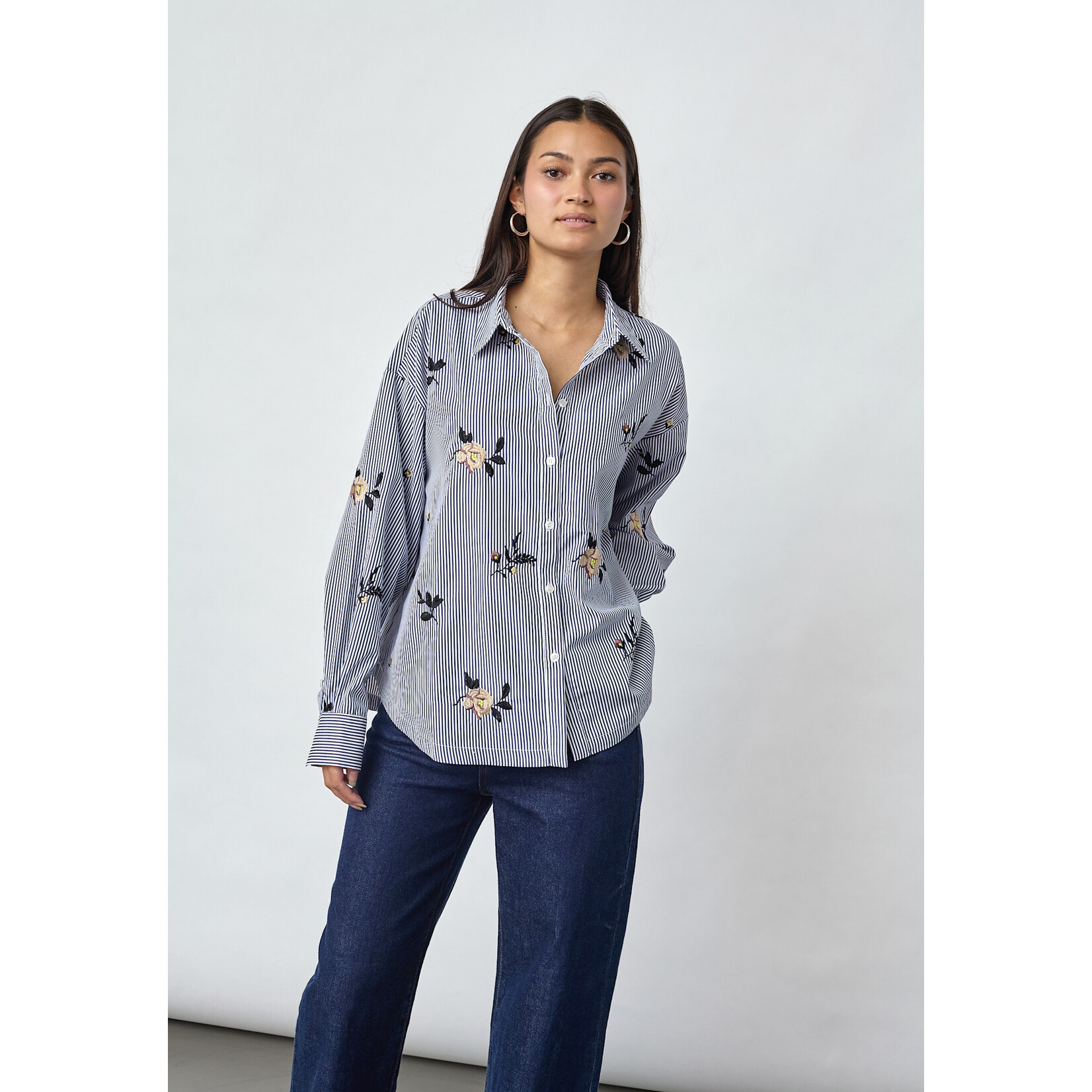 Sisters Point blouse Enola streep flower navy