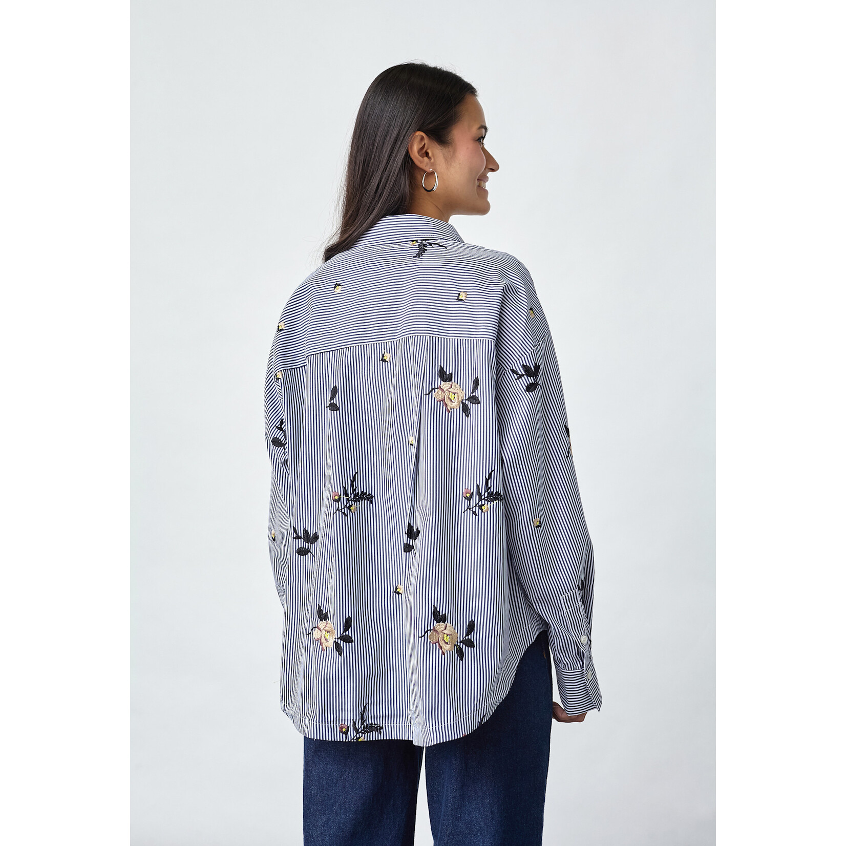 Sisters Point blouse Enola streep flower navy