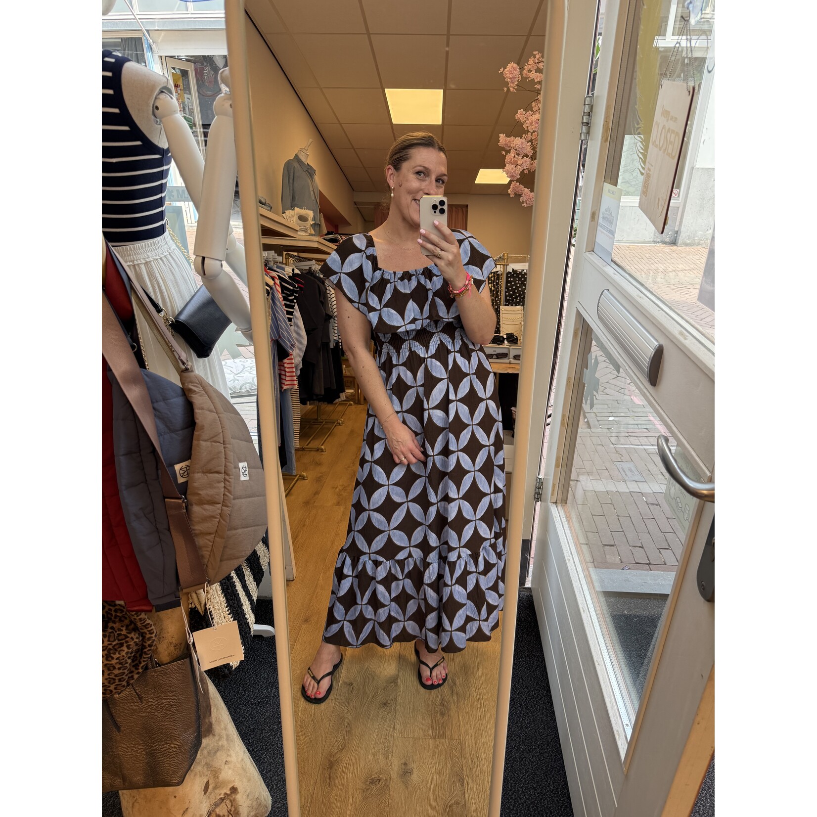 Maxi dress Daan print bruin/blauw