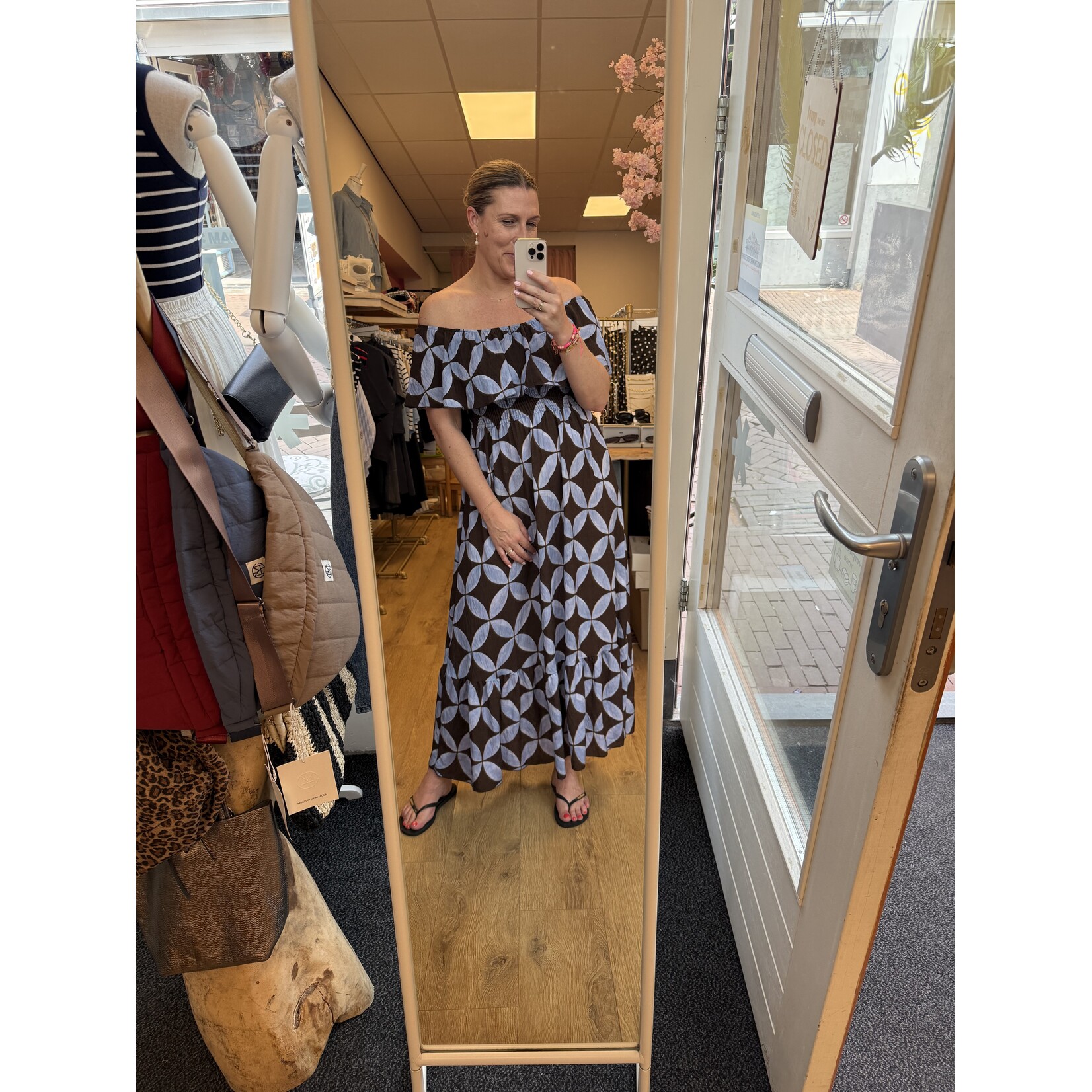 Maxi dress Daan print bruin/blauw