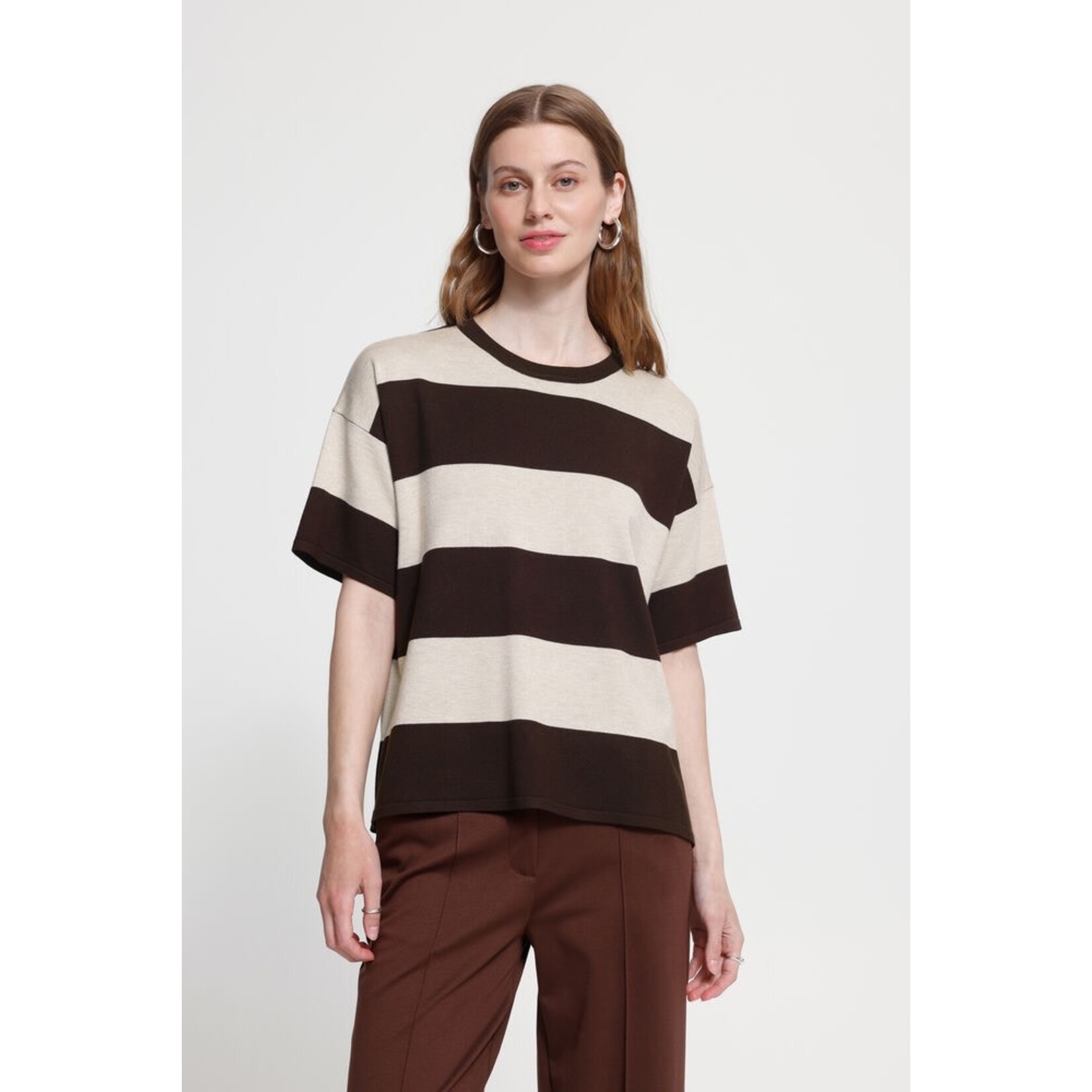 ICHI Ihluls loose shirt streep bruin