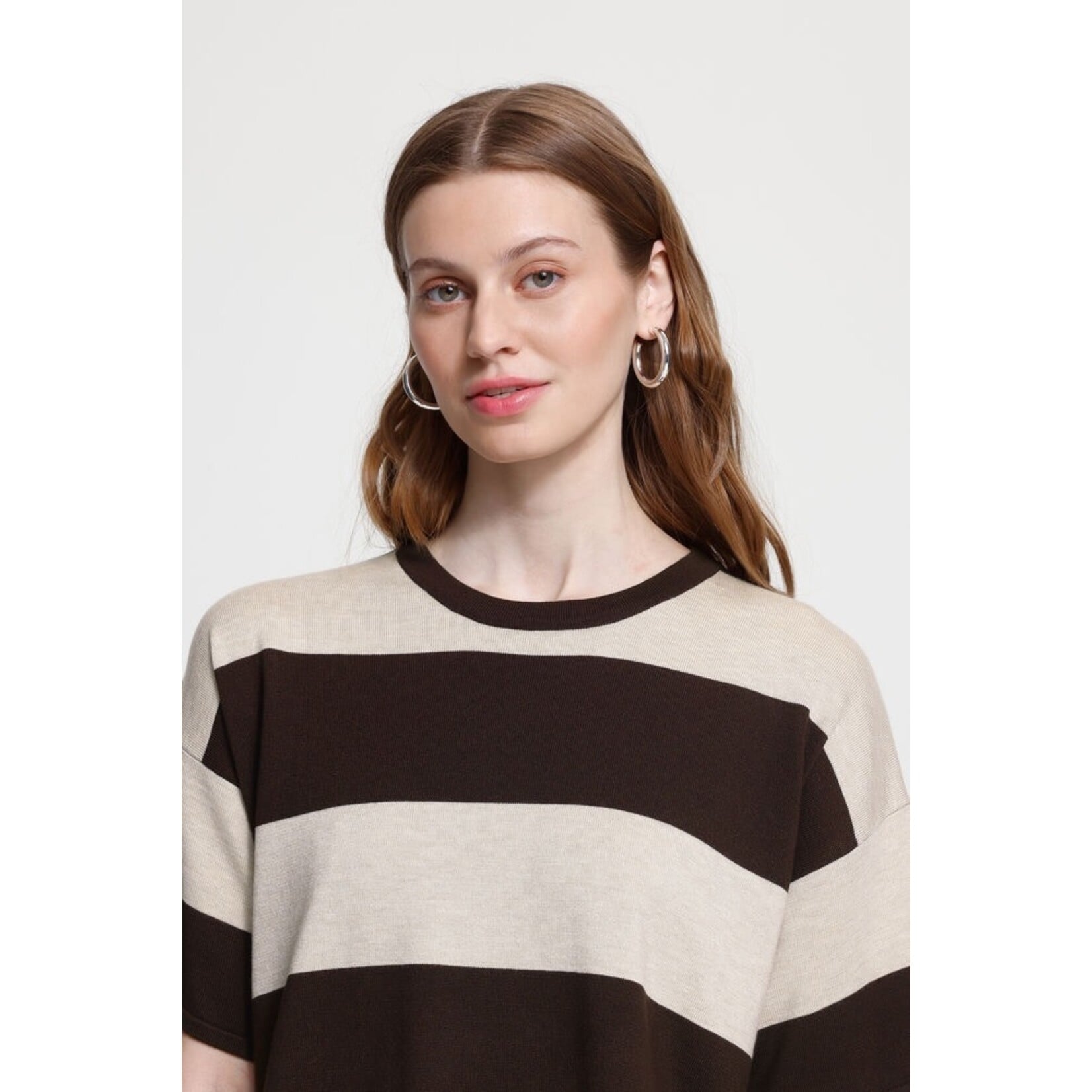 ICHI Ihluls loose shirt streep bruin