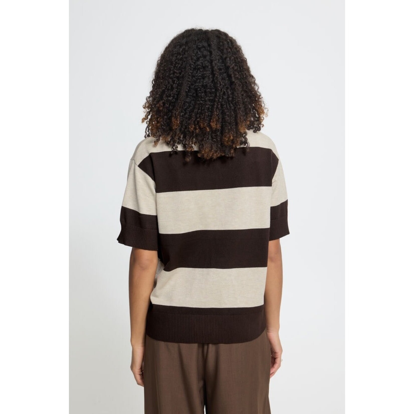 ICHI Ihluls polo shirt bruin streep
