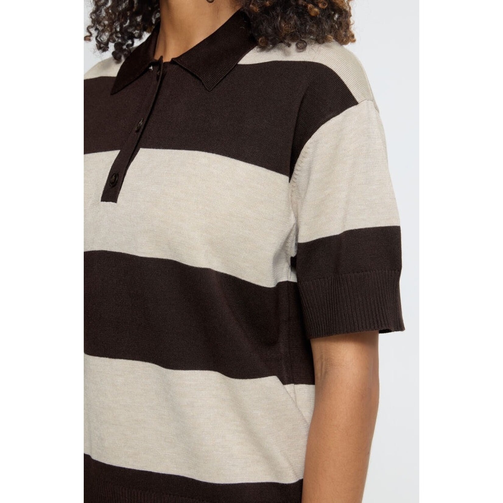 ICHI Ihluls polo shirt bruin streep