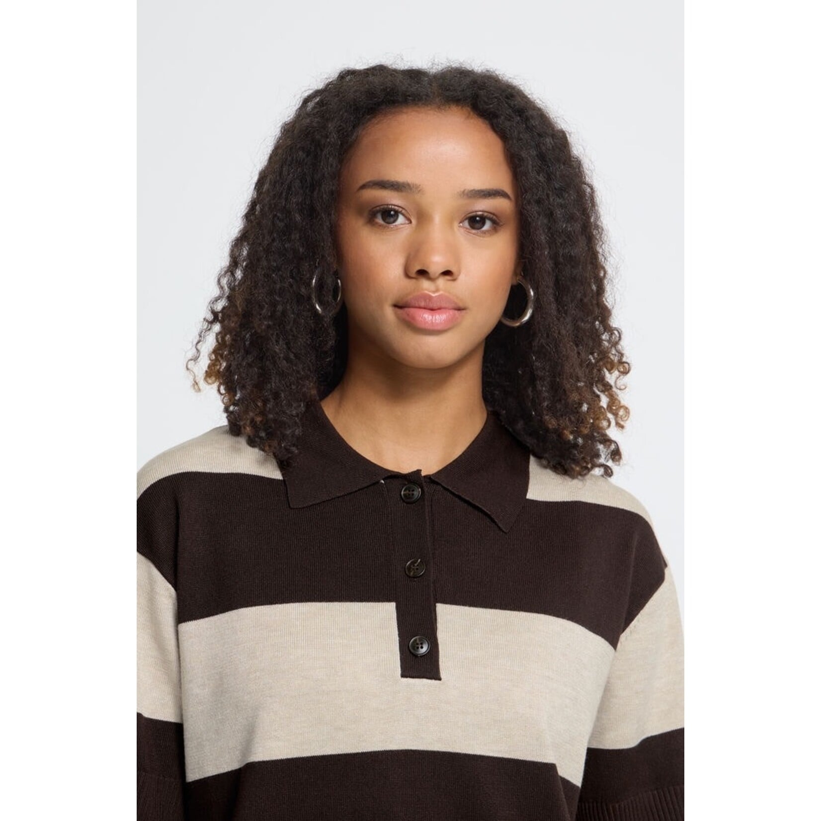 ICHI Ihluls polo shirt bruin streep