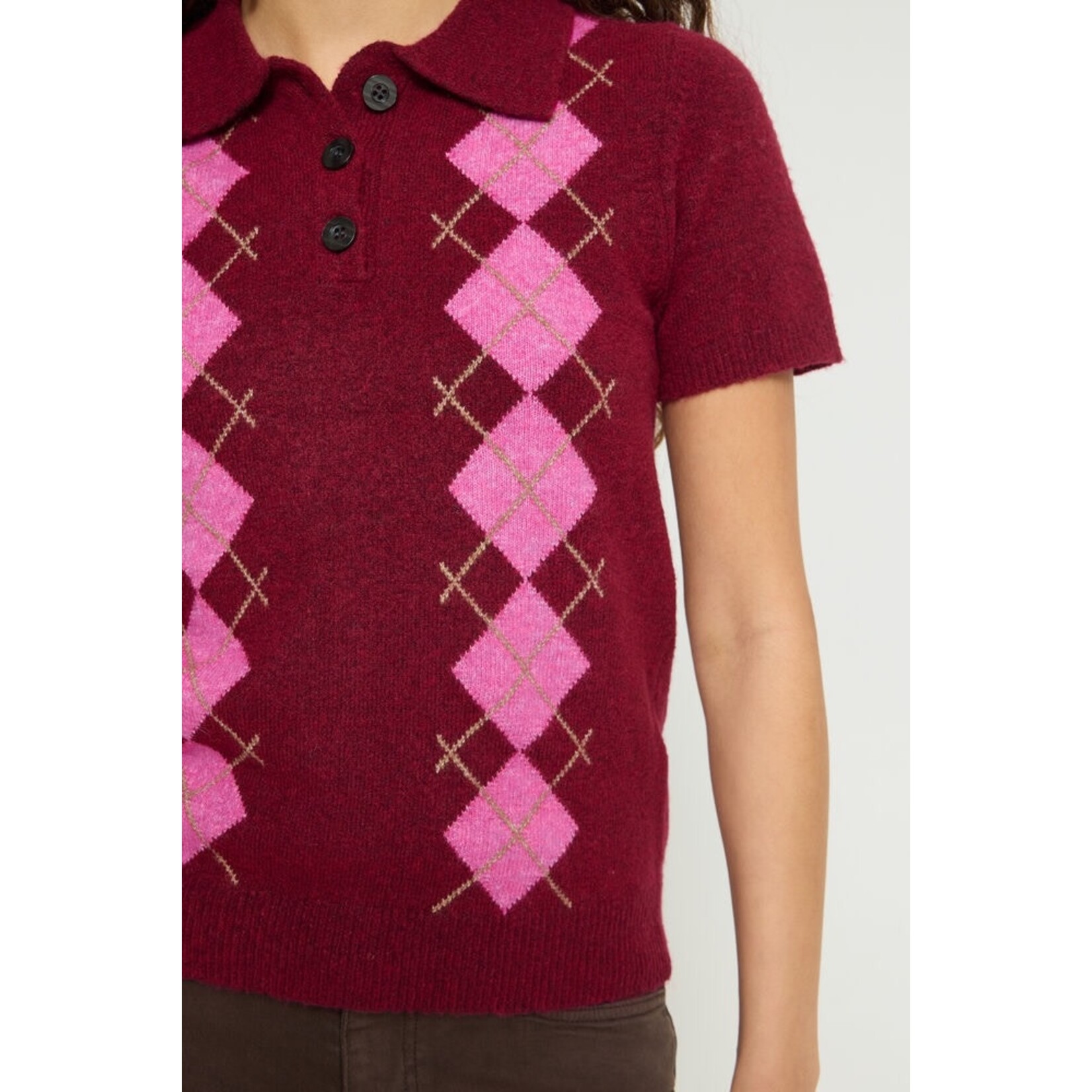 ICHI Ihdasila polo gebreid ruit roze