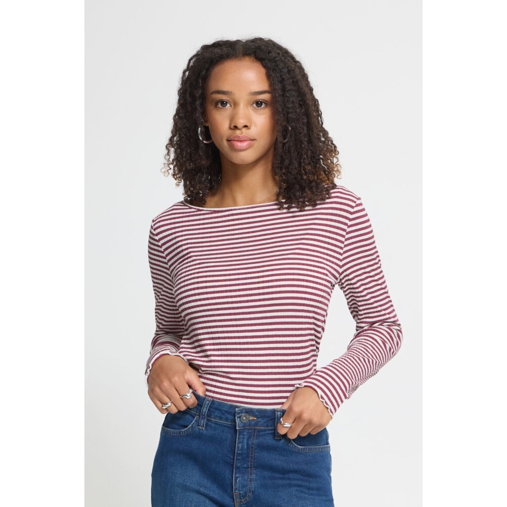 ICHI Ihcella long sleeve top  streep rood