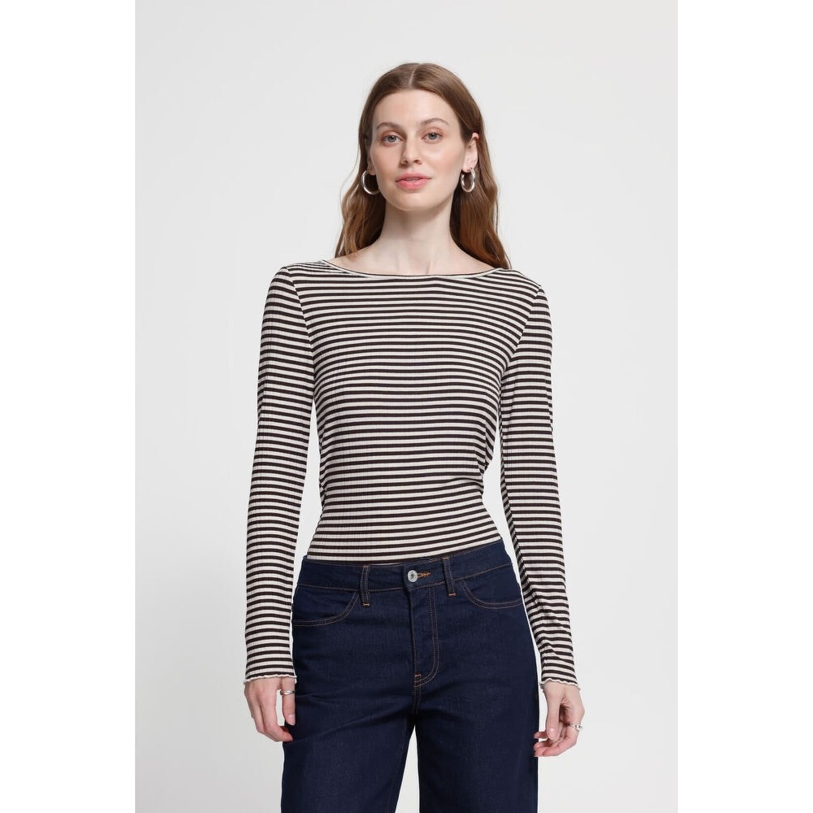 ICHI Ihcella long sleeve top  streep bruin