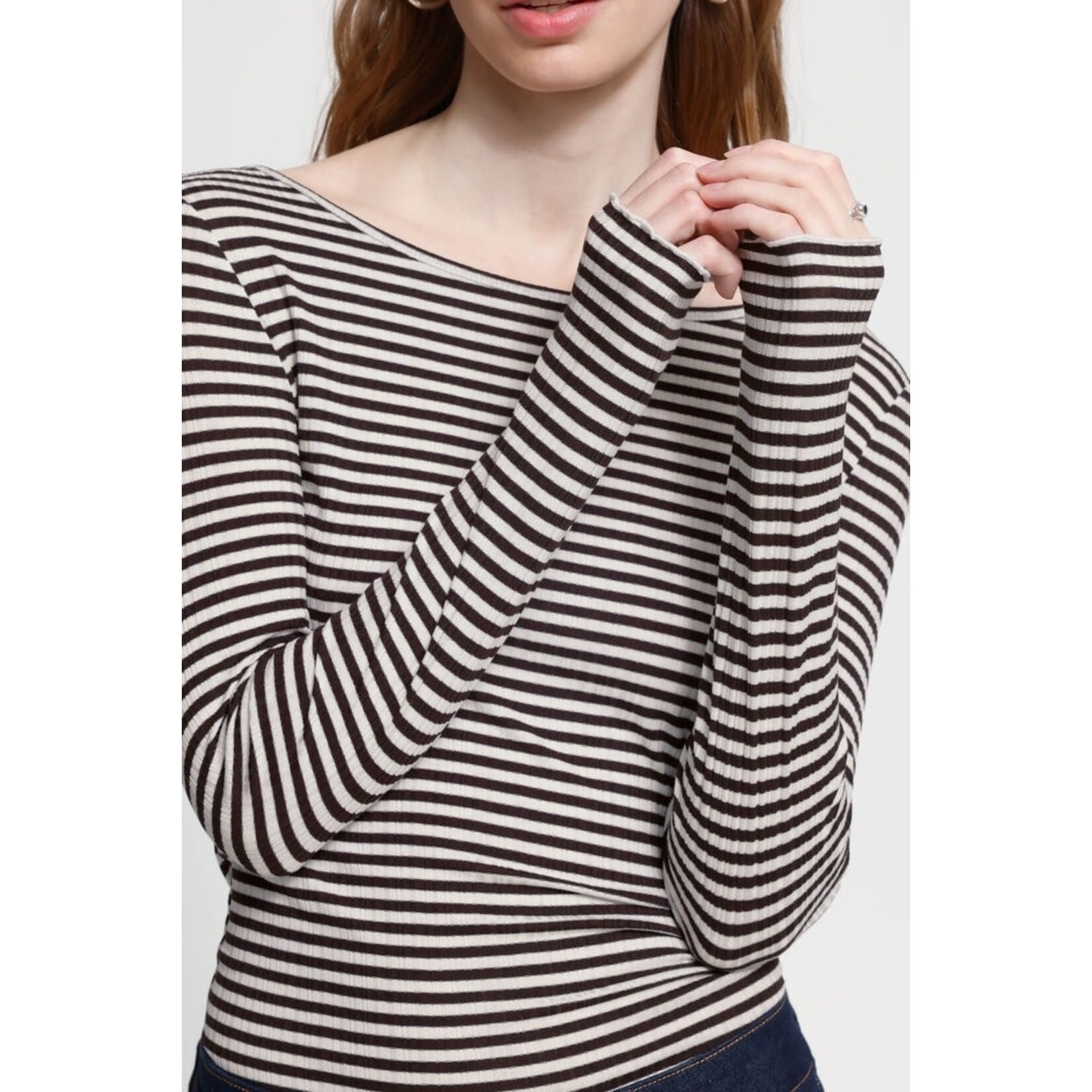 ICHI Ihcella long sleeve top  streep bruin