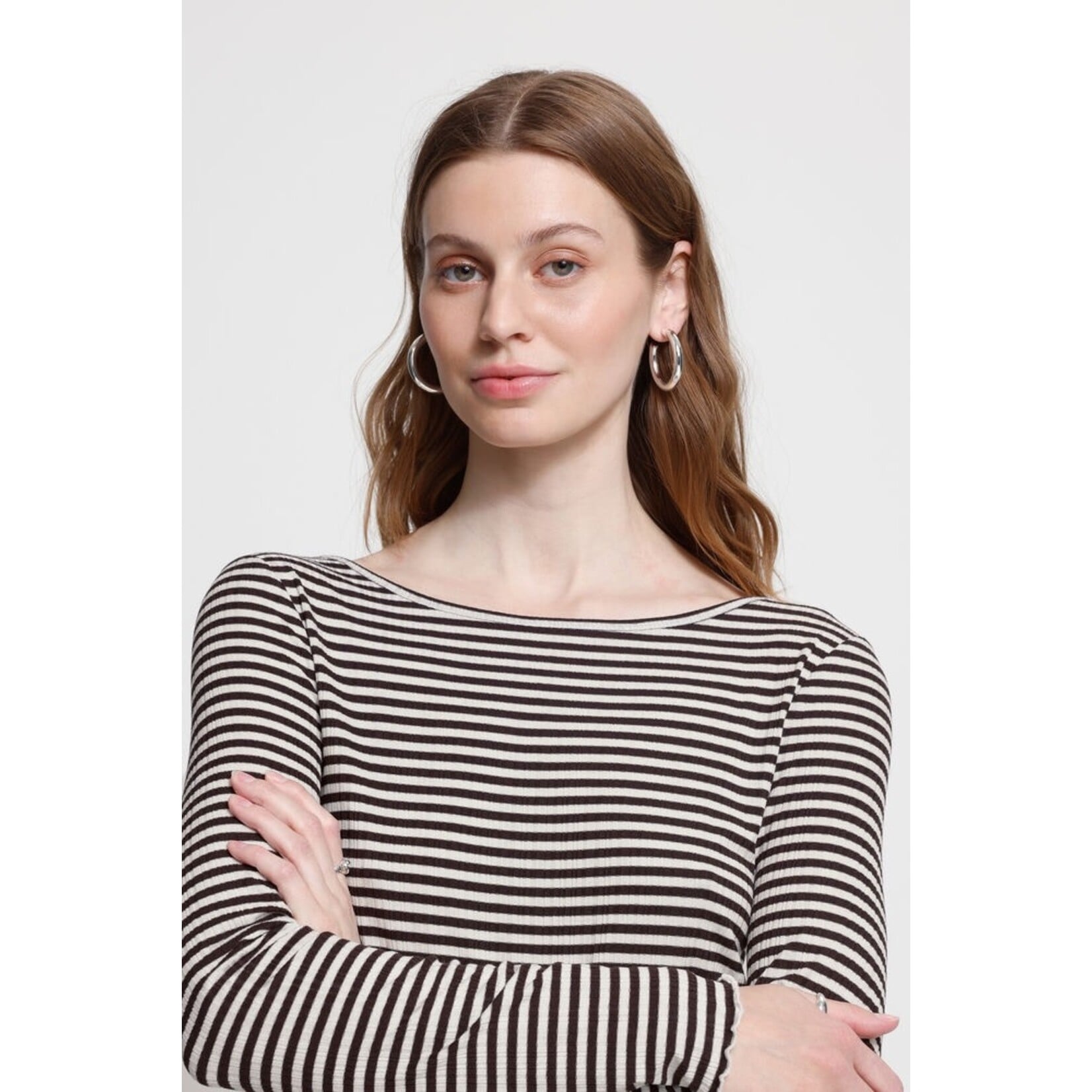 ICHI Ihcella long sleeve top  streep bruin