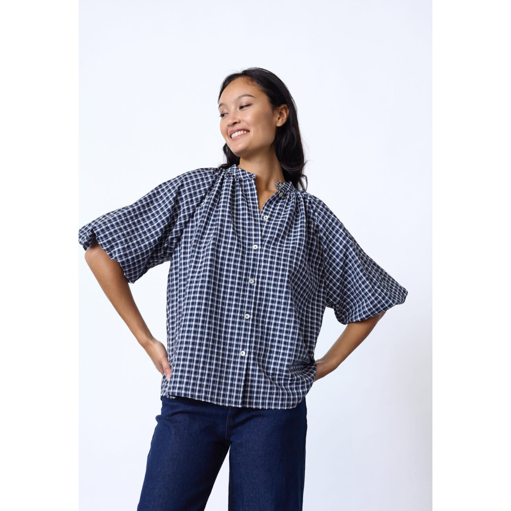 Sisters Point Elice blouse ruit blauw