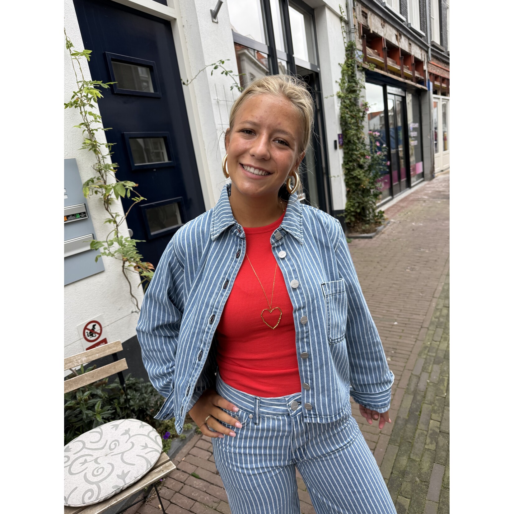 24Colours 24Colours blouse Roos streep denim