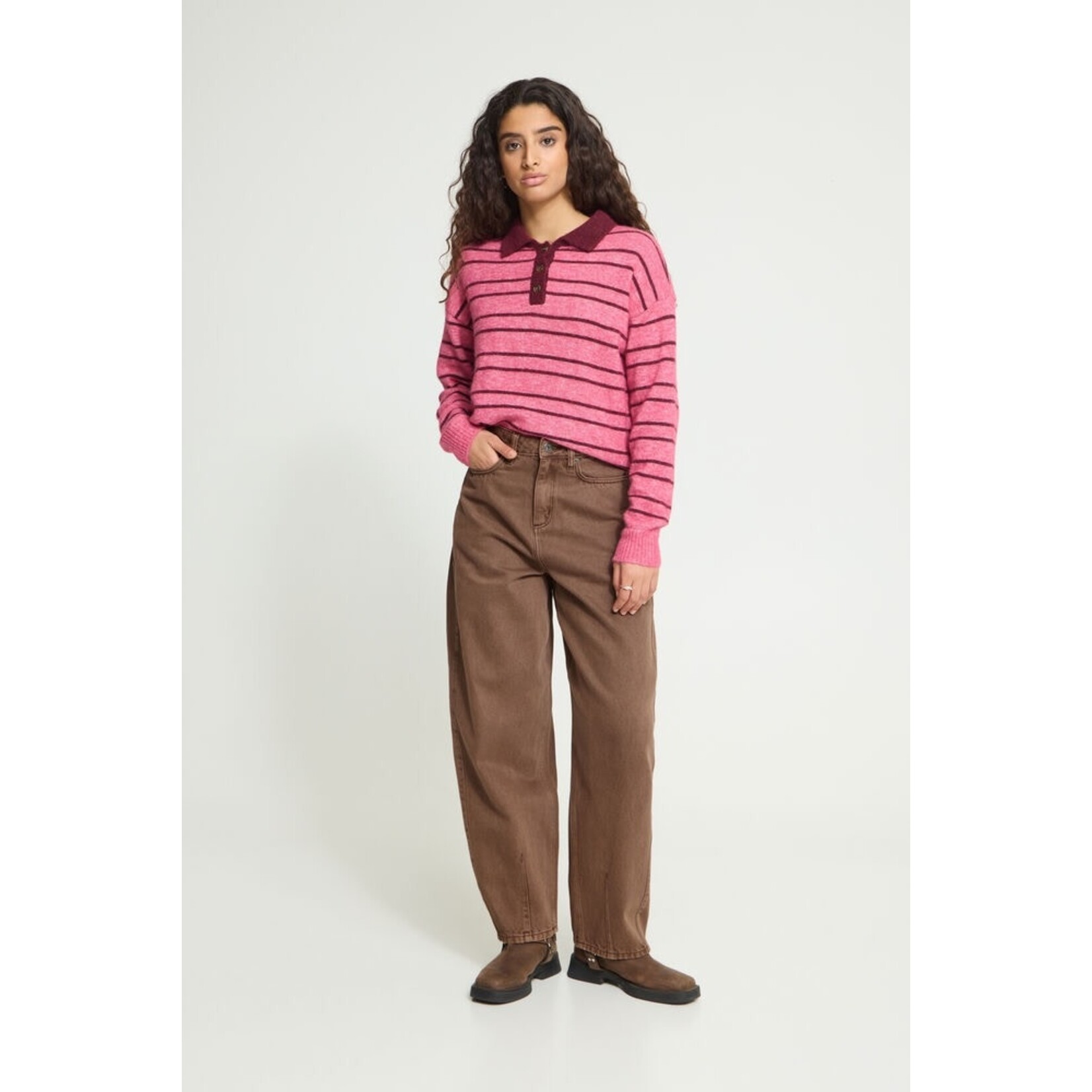 ICHI Ihblich Barrel jeans bruin
