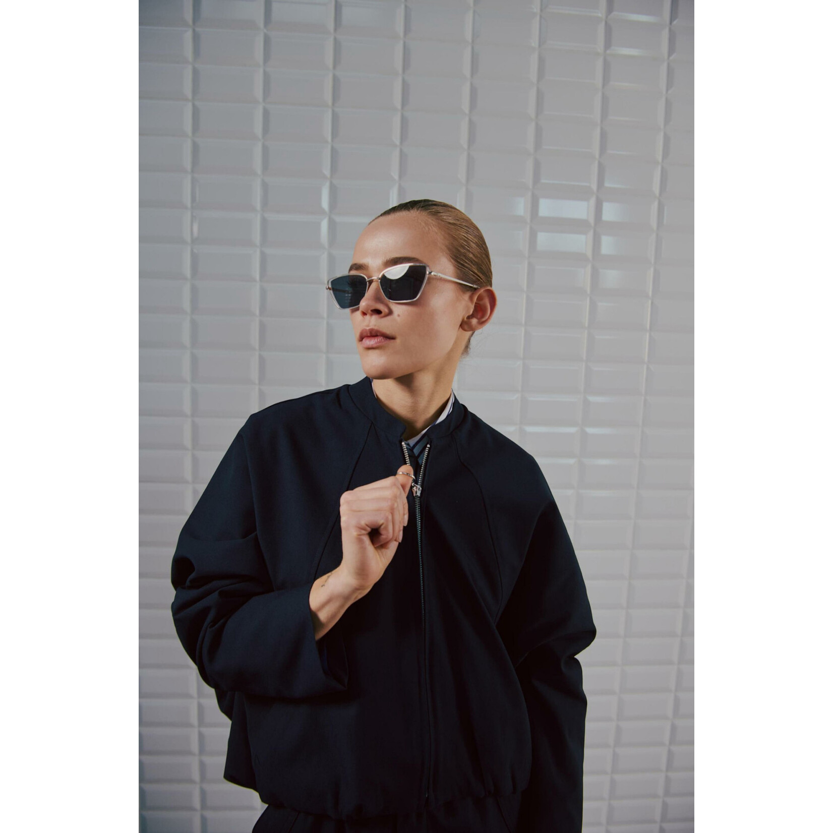 With Black Withblack Anna bat sleeve streep jasje navy