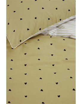 vtwonen Striped Hearts Dekbedovertrek - Geel 140x200/220