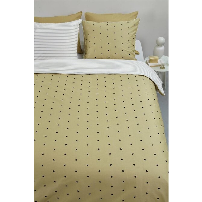 vtwonen Striped Hearts Dekbedovertrek - Geel 140x200/220