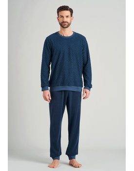Schiesser heren pyjama lang 175603 jeansblue