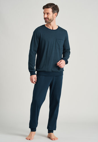 Pyjama lang donkerblauw geprint Schiesser - 58