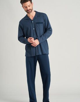 Schiesser heren pyjama lang 175644 jeansblauw