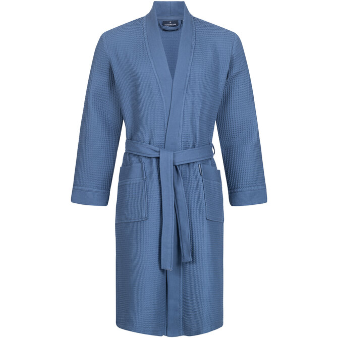 Morgenstern badjas Luca wafelstof Kimono 120cm Jeans blauw S Morgenstern badjas Luca wafelstof Kimono 120cm Jeans blauw S