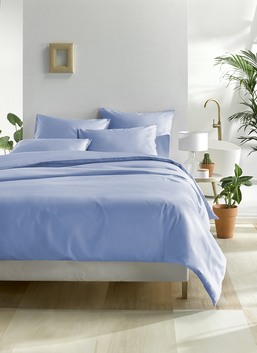 De Witte Lietaer Olivia Lenzuolo Con Angoli In Raso Di Cotone 100% - Blu Serenità, 140x200, Altezza 30cm - 4