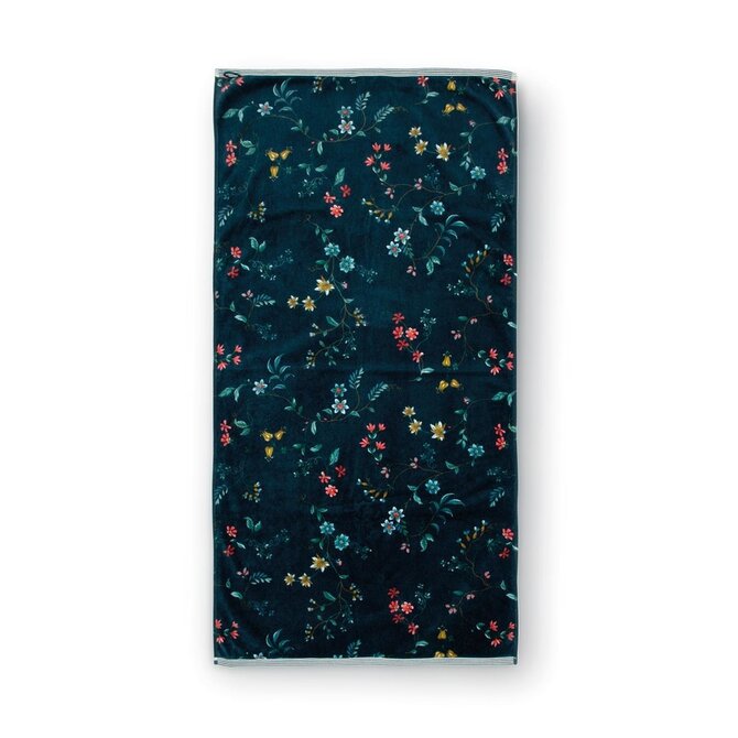 Pip Studio Les Fleurs Badhanddoek - Donkerblauw 70 x 140 cm
