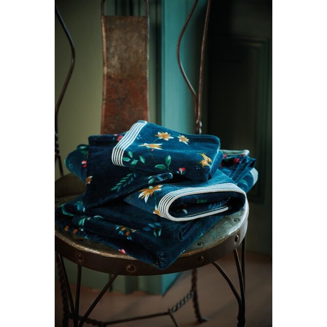 Pip Studio Les Fleurs Badhanddoek - Donkerblauw 70 x 140 cm
