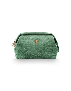 Pip Cosmetic Purse Small Velvet Quilted Green 19x12x8.5cm