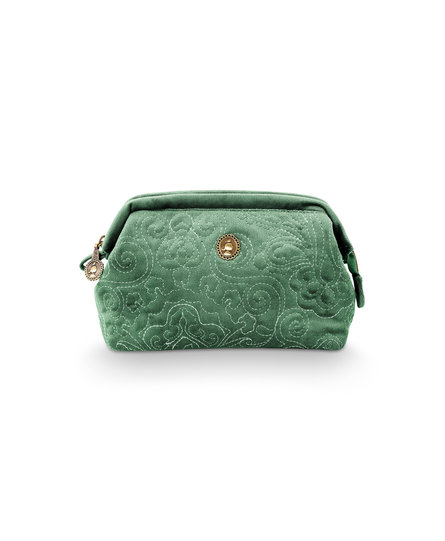 Pip Cosmetic Purse Small Velvet Quilted Green 19x12x8.5cm