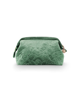 Pip Cosmetic Purse Small Velvet Quilted Green 19x12x8.5cm