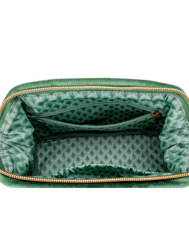 Pip Cosmetic Purse Small Velvet Quilted Green 19x12x8.5cm