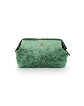 Pip Cosmetic Purse Extra Large Velvet Quilted Green 30x20.7x13.8cm