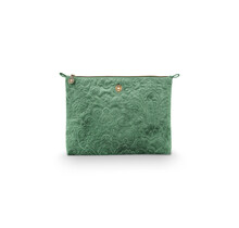 Pip Cosmetic Flat Pouch Large Velvet Quilted Green 30x22x1cm