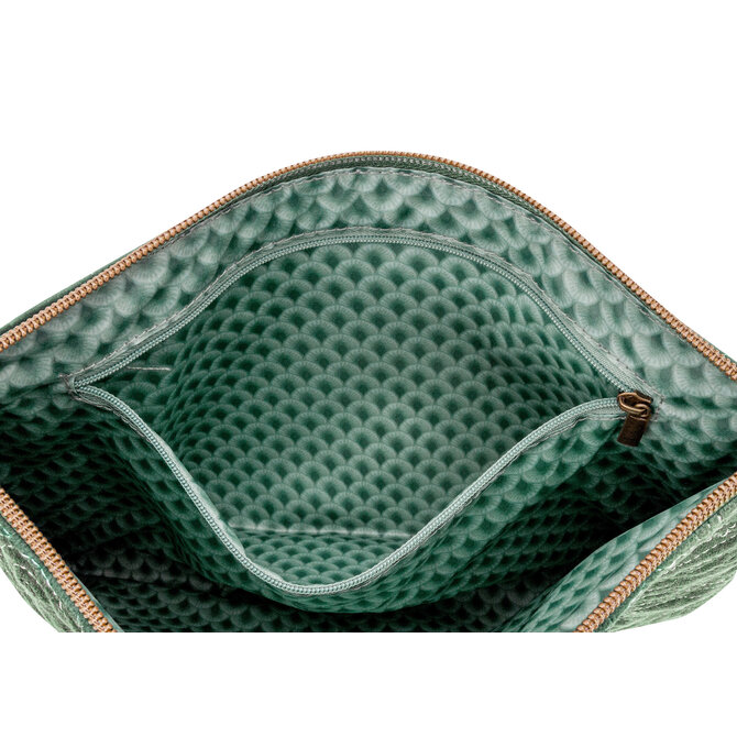 Pip Cosmetic Flat Pouch Large Velvet Quilted Green 30x22x1cm