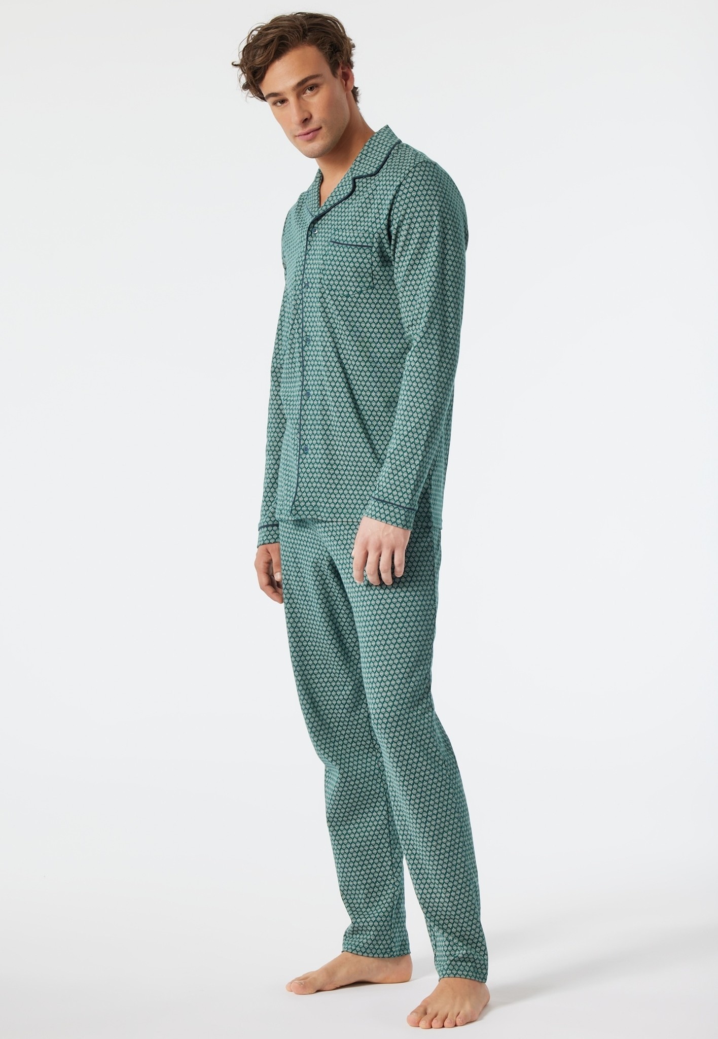 open haard cijfer wij Schiesser Pyjama Long dark green 178112 54/XL | Bedshop.nl